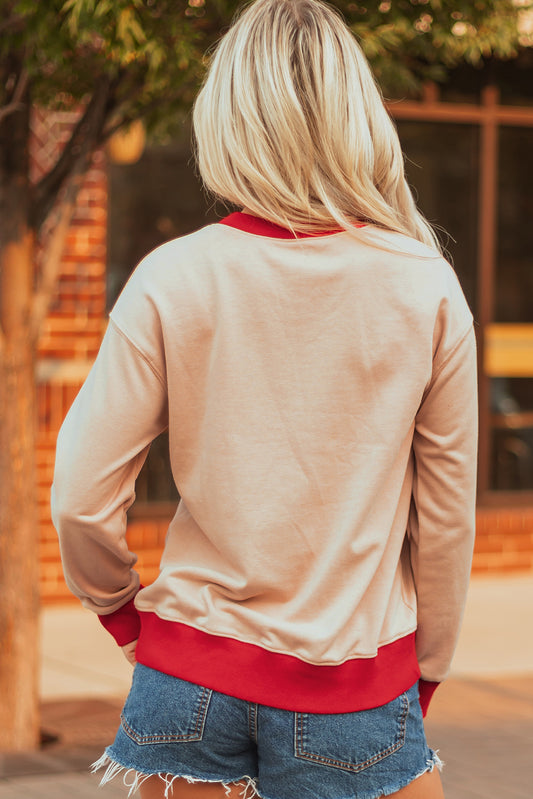 Oatmeal GAME DAY Letter Graphic Varsity Striped Detail Baggy Sweatshirt