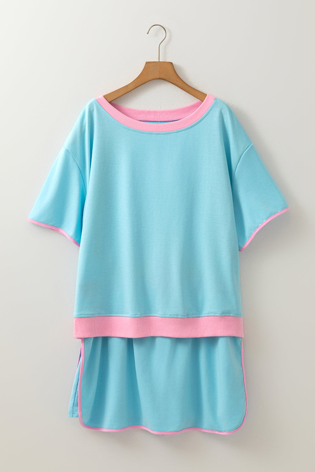 Evergreen Plus Size Contrast Trim T Shirt and Skirt Two Piece Set