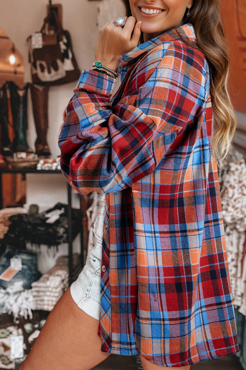 Orange Plaid Print Loose Vintage Shirt