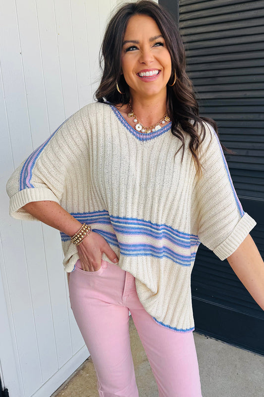 Knit striped half sleeve shirt
