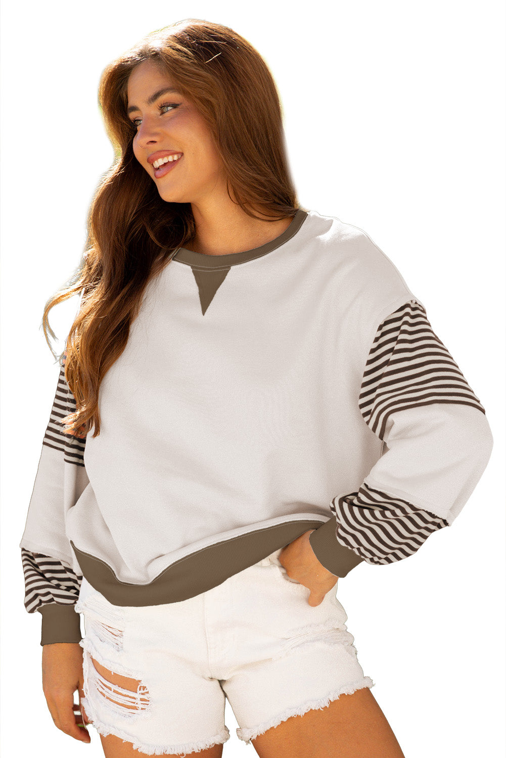 Jet Stream Striped Colorblock Patchwork Drop Shoulder Sweatshirt