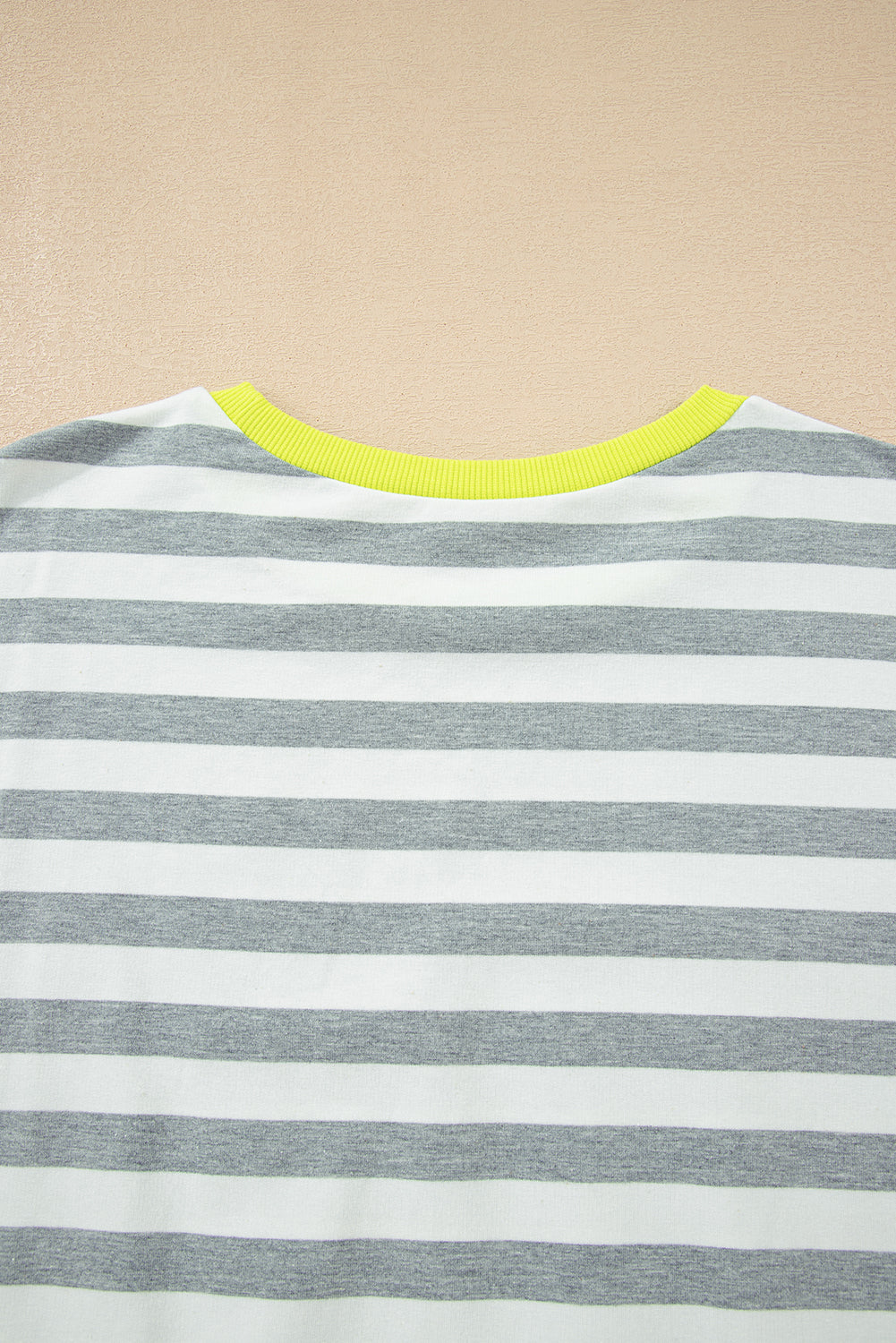 Gray Stripe Contrast Ribbed Banding Long Sleeve Blouse Loose Shorts Set