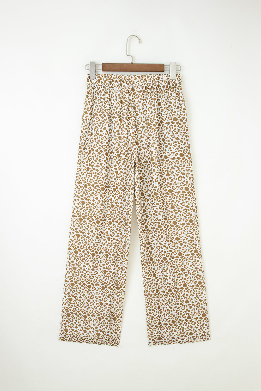 Brown Leopard Drawstring Elastic Waistband Loose Pants