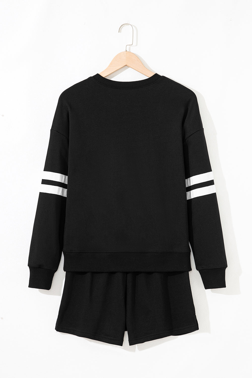 Evergreen Varsity Striped Sleeve Drop Shoulder Sweatshirt and Short Set