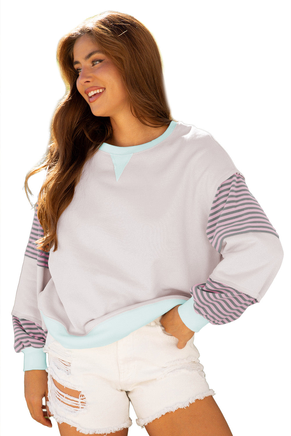Jet Stream Striped Colorblock Patchwork Drop Shoulder Sweatshirt